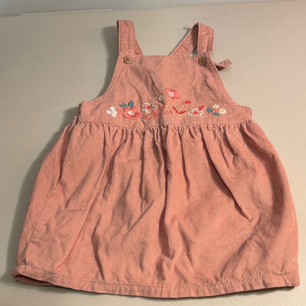 M&S toddler Pink floral Corduroy Embroidered Dress